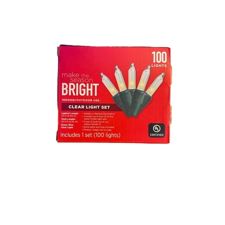 Clear Light Set 20ft Green Wire Indoor/ Outdoor 100 Lights