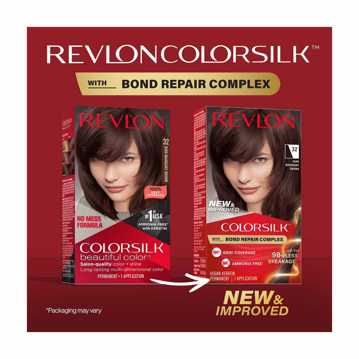 Revlon ColorSilk Permanent Hair Color - 32 Dark Mahogany Brown *Damaged Box*
