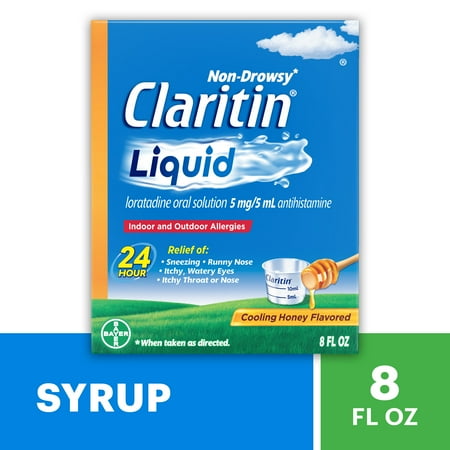 Claritin 24 Hour Non-Drowsy Loratadine Antihistamine Allergy Relief Medicine, Cooling Honey Syrup, 5 mg, 8 oz *Exp 2026/03*