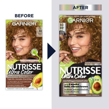 Garnier Nutrisse Nourishing Hair Color Creme, B3 Golden Brown *Packaging May Vary*