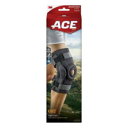ACE Brand Hinged Knee Brace, Adjustable, Black, *Damaged Box*