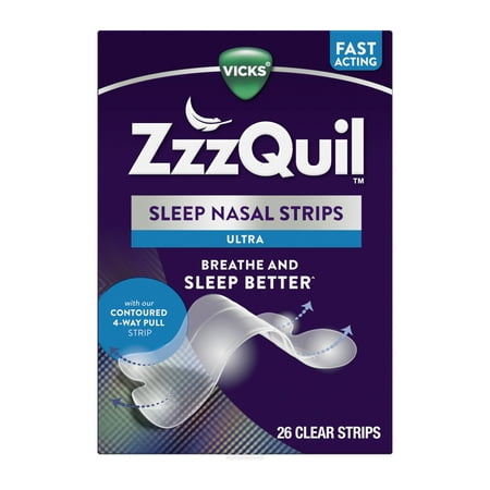 Vicks ZzzQuil Sleep Aid Ultra Nasal Strip, Anti-Snoring Nasal Strips, Clear, Unscented, 26 Count