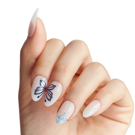 KISS imPRESS Design Press on Nails, Beautified, White, Medium Almond, 30 Count