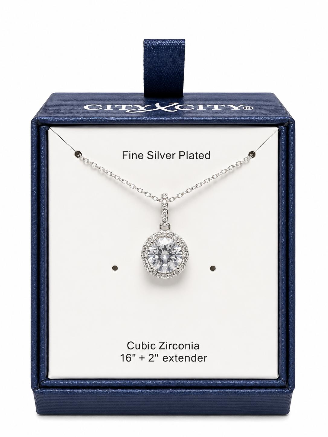 City X City Fine Silver Plated Cubic Zirconia Pendant