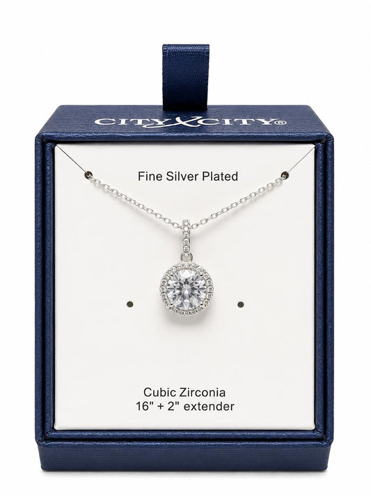 City X City Fine Silver Plated Cubic Zirconia Pendant