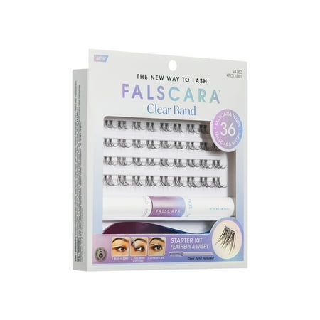 KISS FALSCARA Clear Band False Eyelashes, Lash Extension Kit, 36 Lash Clusters