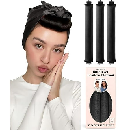 Little Velvet Overnight Blowout 3 Rods Heatless Hair Curler to Sleep in Satin Heatless Curls No Heat Hair Rollers for Short Hair Blowout Look Long Hair Styling Tools Brown