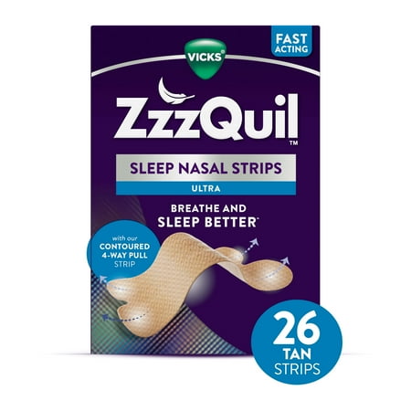 Vicks ZzzQuil Sleep Aid Ultra Nasal Strip, Anti-Snoring Nasal Strips, Tan, Unscented, 26 Count  *Damaged Box*