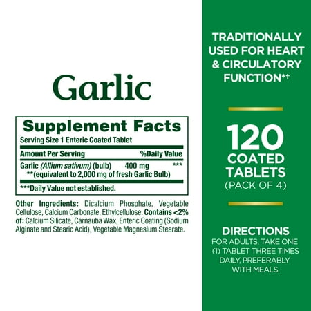 Nature's Bounty Garlic Tablets, Heart Health, 2000 Mg, 120 ct *Exp 09/26*