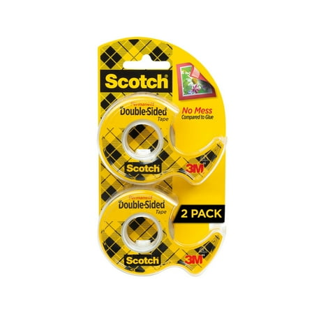 Scotch Double Sided Permanent Tape Dispensers, Clear, 1/2x400, 2 Dispensers *Damaged Package*
