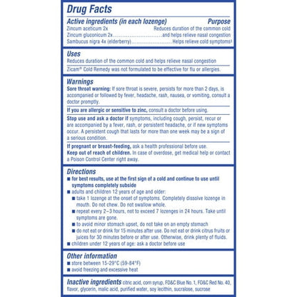Zicam Cold Remedy Zinc Lozenges, Elderberry Flavor, Homeopathic, Soothes Sore Throat and Coughs, Cold Shortening Medicine, Shortens Cold Duration, 25 Count *Exp 2026/10* *Damaged Packaging*
