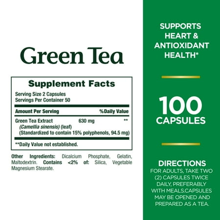 Nature's Bounty Green Tea Extract 315 mg Capsules 100 ct *Exp 04/2026*