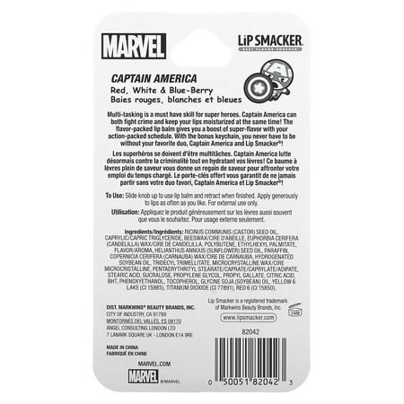 Lip Smacker Marvel Captain America, Lip Balm, Red, White & Blue-Berry, 0.14 oz (4 g)