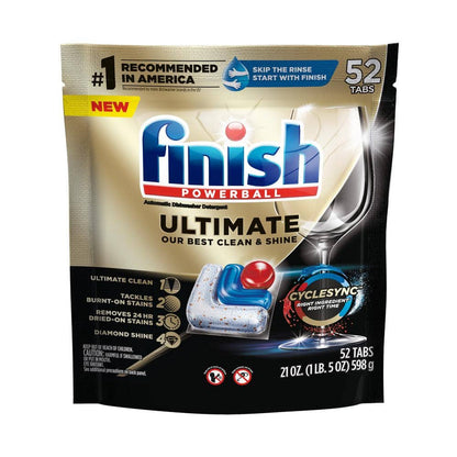 Ultimate Dishwasher Pods, No Pre-Rinse Dishwasher Detergent Soap Removes Burnt-On Stain, Degreasing, 52 count
