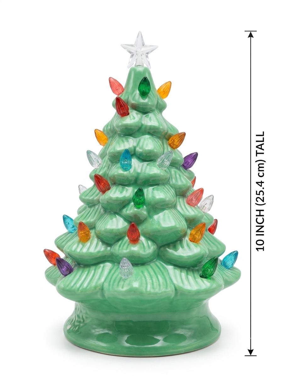 10" Ceramic Retro Tree with Multi-Colored Bulbs