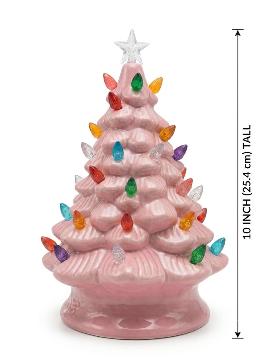 10" Ceramic Retro Tree with Multi-Colored Bulbs