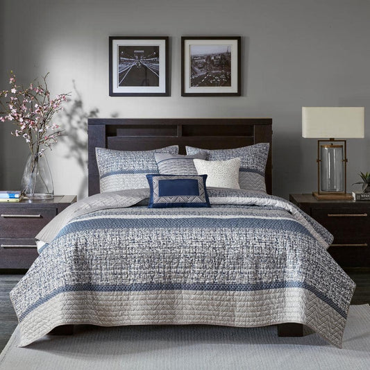 Melody 6-Piece Navy Microfiber King/Cal King Quilt Set