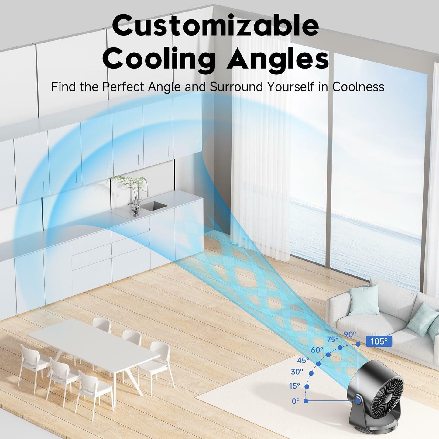 Adjustable Rechargeable Desk Fan 7.5" Black