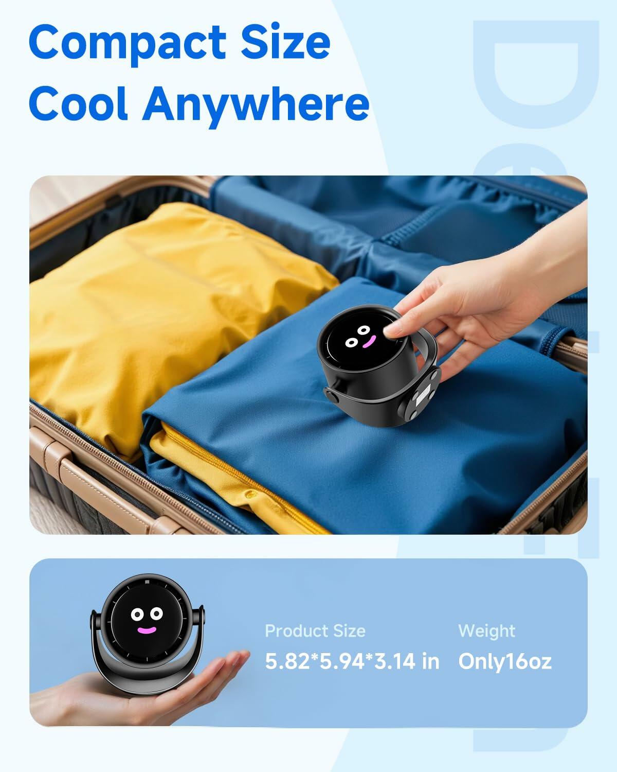 YOSHENMO Portable Desk Fan 6" Adjustable - Black