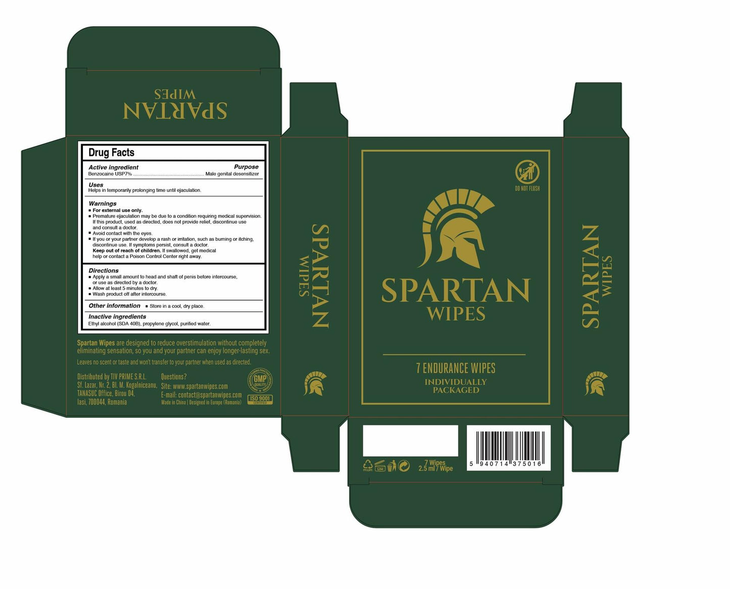 Spartan Wipes - 7% Benzocaine Topical Wipes for Men, 7 ct (EXP: 4/28)