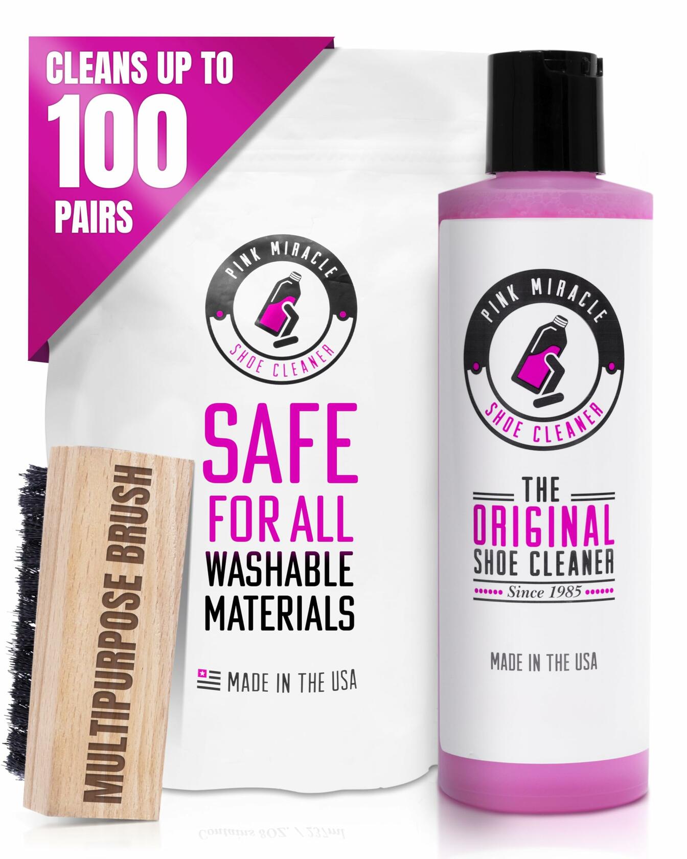 Pink Miracle Shoe Cleaner Kit with Bottle and Brush 4 oz