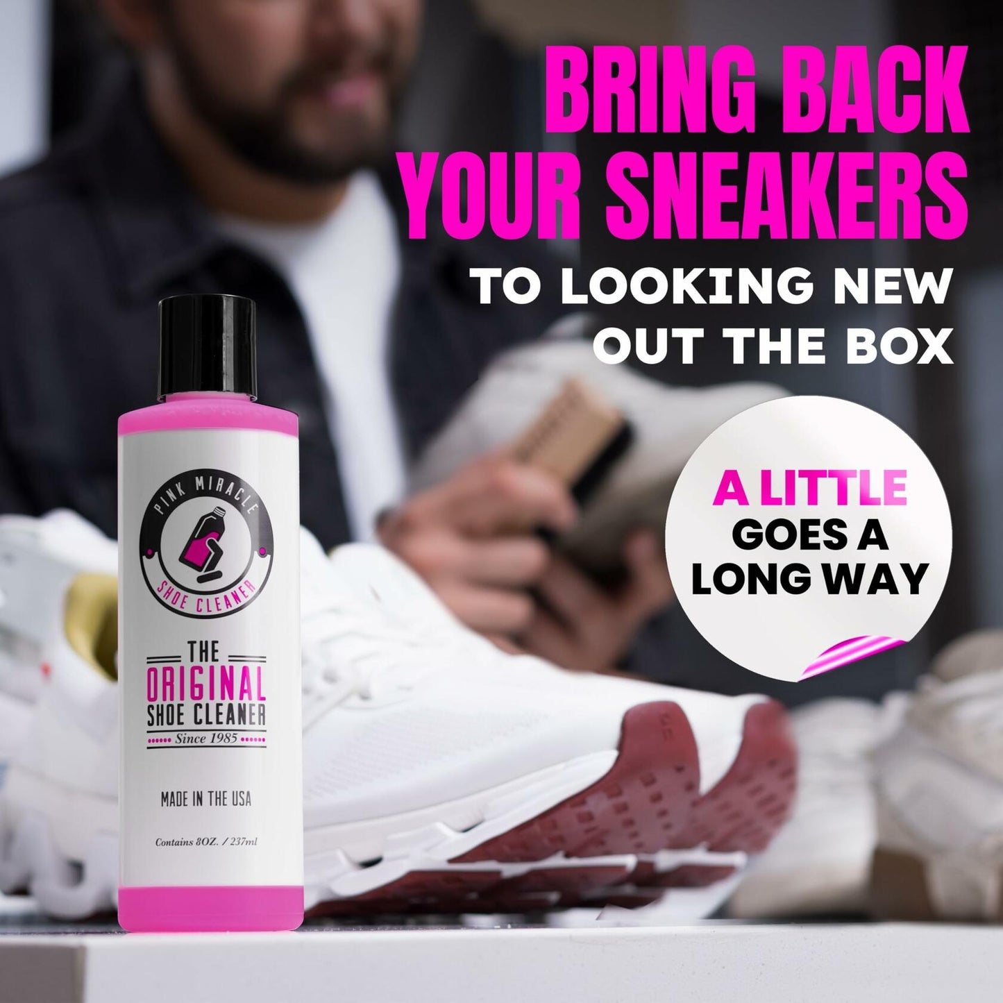 Pink Miracle Shoe Cleaner Kit with Bottle and Brush 4 oz