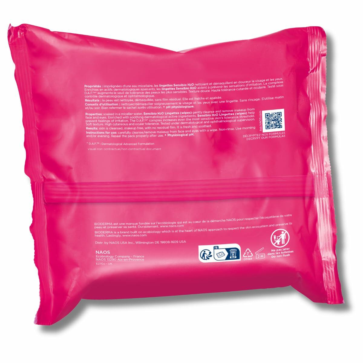 Bioderma Sensibio H2O Makeup Wipes, Sensitive Skin, 25 Wipes