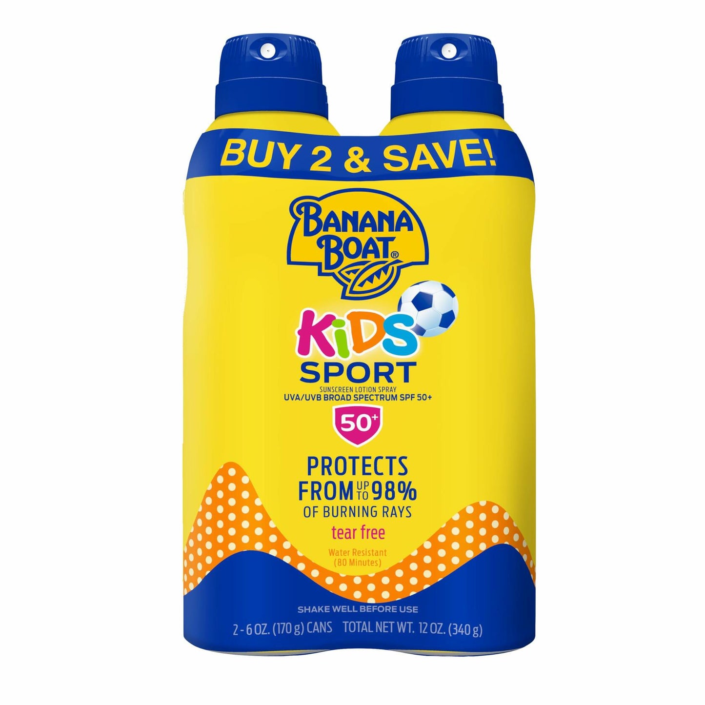 Banana Boat Sport Kids Sunscreen Spray SPF 50, 6oz, Twin Pack (EXP: 08/27)
