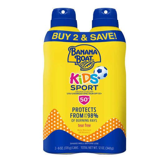 Banana Boat Sport Kids Sunscreen Spray SPF 50, 6oz, Twin Pack (EXP: 08/27)