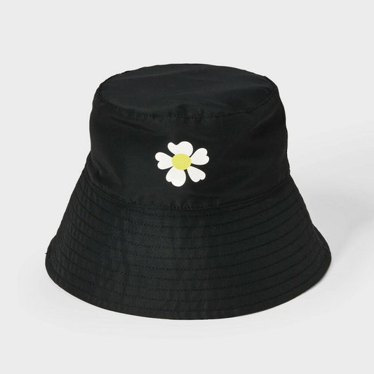 Girls' Reversible Daisy Printed Bucket Hat - Art Class Black