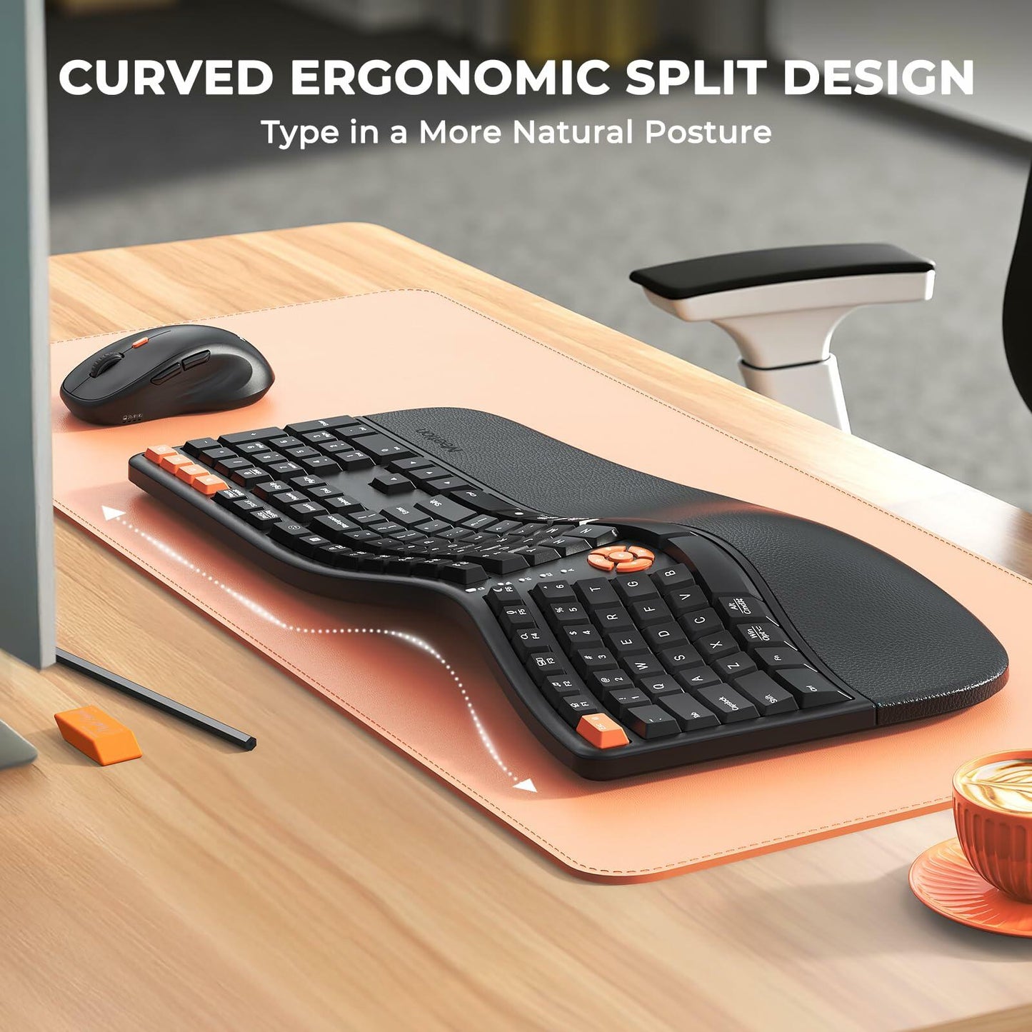 Ergonomic Keyboard and Mouse Wired - Pink