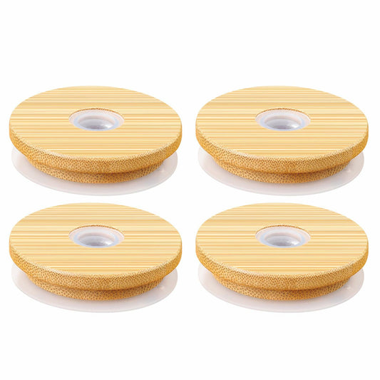 Bamboo Lids for Glass Cups with Straw Hole 4 Pack