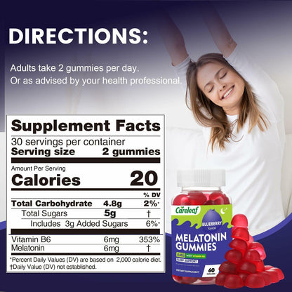 careleaf Melatonin Gummies  - Blueberry Flavor 60 Count