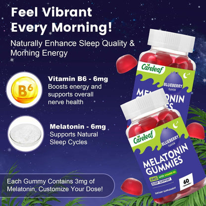 careleaf Melatonin Gummies  - Blueberry Flavor 60 Count
