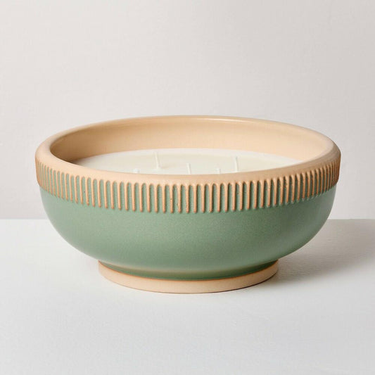 4-Wick Rim Stripe Ceramic Eucalyptus and Santal Jar Candle Green 45oz