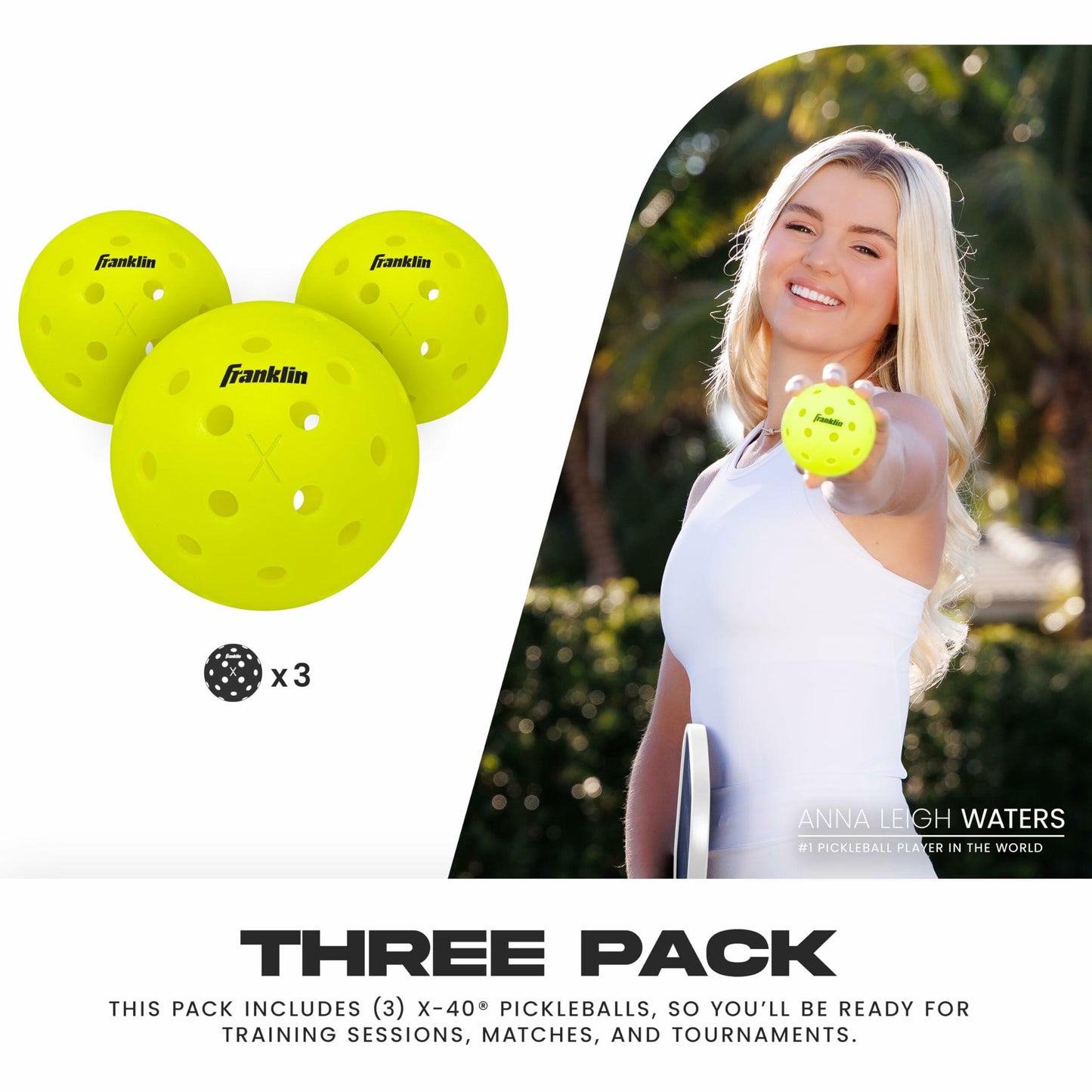 Franklin Sports Pickleball-x Outdoor Balls-Optic Yellow