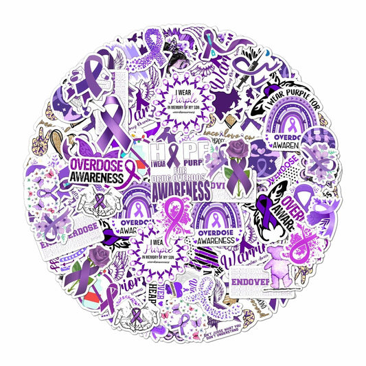50 Pack Pcs Overdose Awareness Ribbon Stickers
