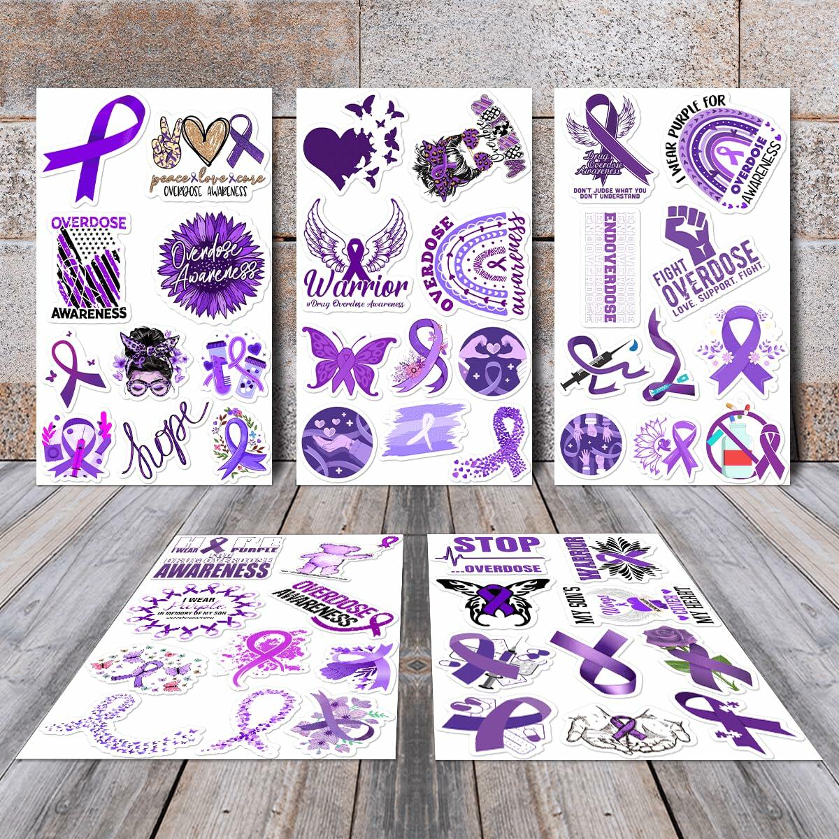50 Pack Pcs Overdose Awareness Ribbon Stickers