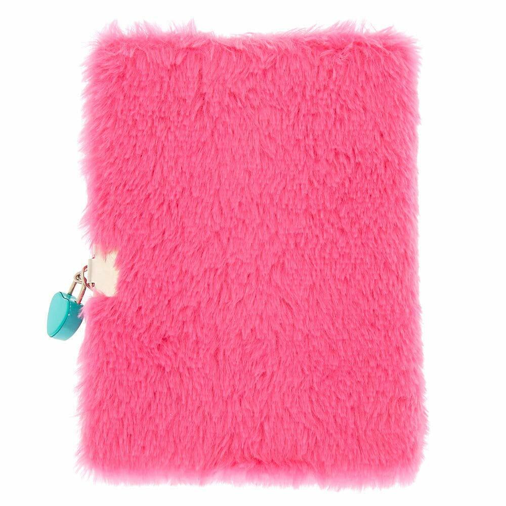 Claire's Diary With Lock For Girls | Fuzzy Plush Lock Secret - Kids Journal Gift Notebook - Pink