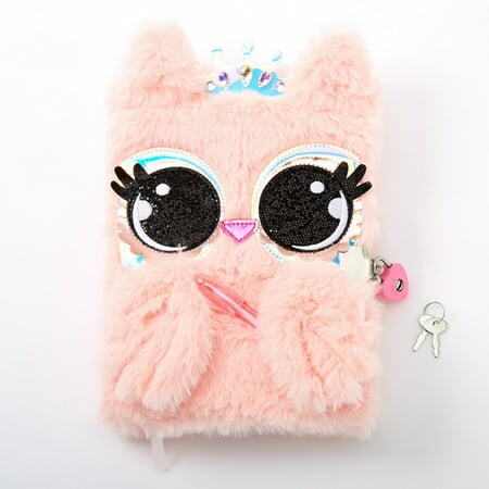 Claire s Tween Girls Pink Owl Plush and Paper Lock Diary  Blank Journal