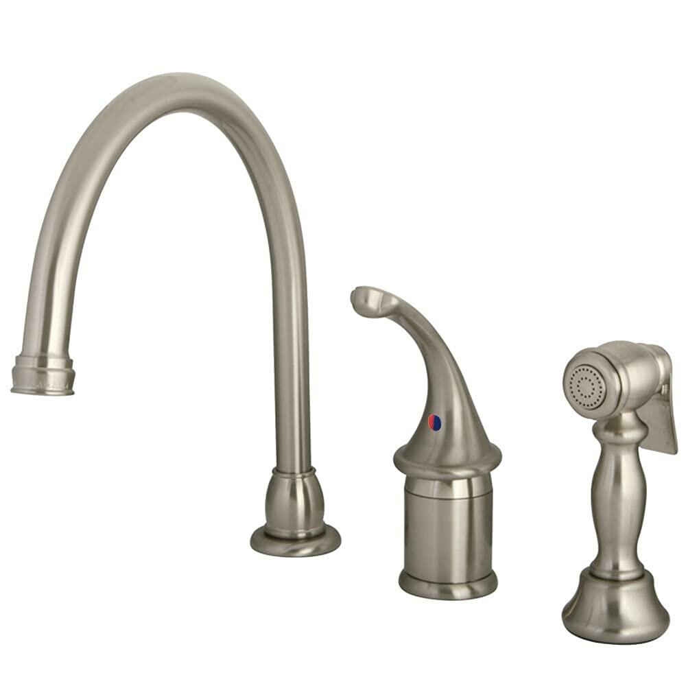 Kingston Brass Georgian Kitchen Faucet with Brass Sprayer, 8-3/4-Inch, Brushed Nickel