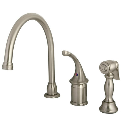 Kingston Brass Georgian Kitchen Faucet with Brass Sprayer, 8-3/4-Inch, Brushed Nickel