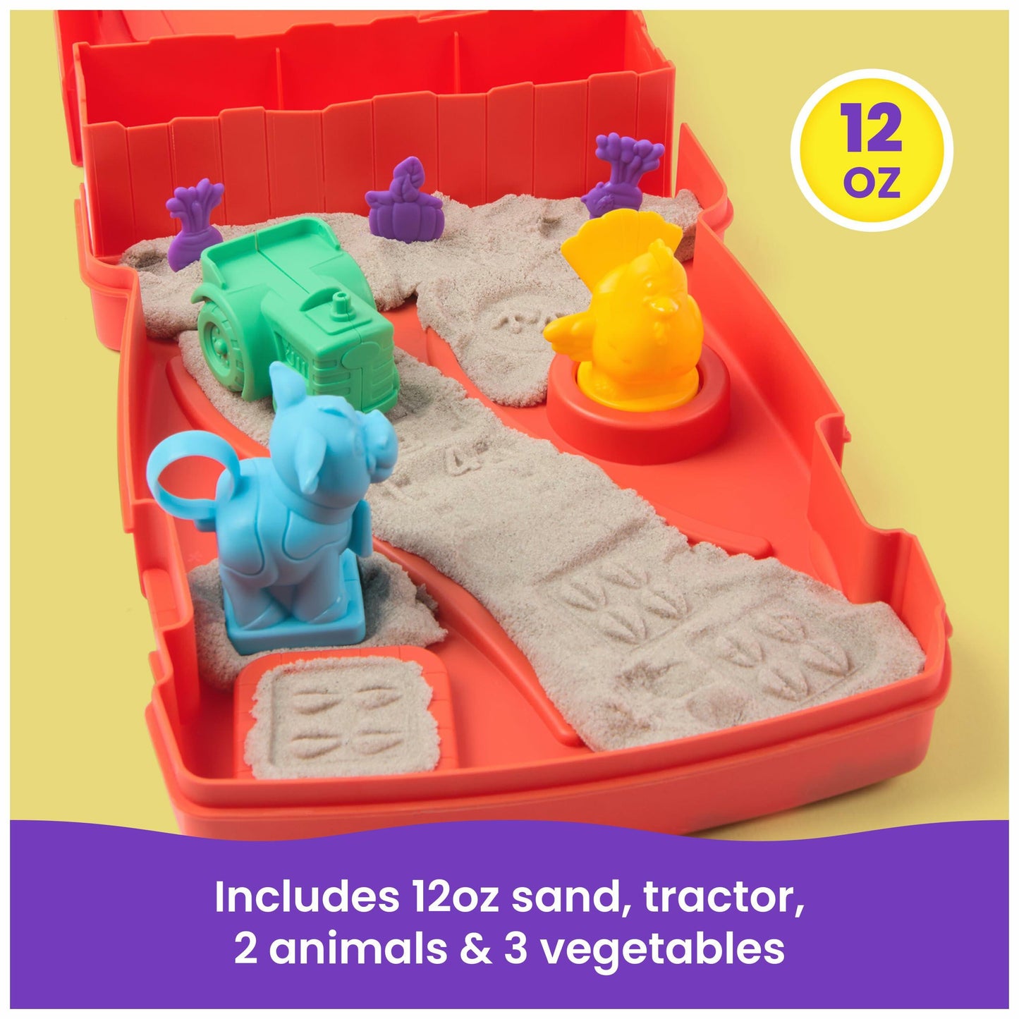 Kinetic Sand, Sandy Farm Set with 12oz Play Sand, 6 Tools & Molds