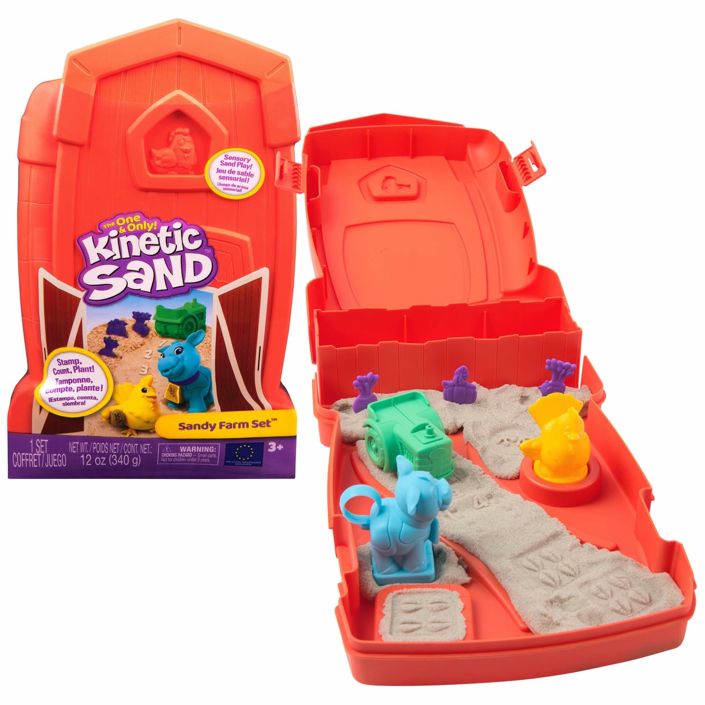 Kinetic Sand, Sandy Farm Set with 12oz Play Sand, 6 Tools & Molds