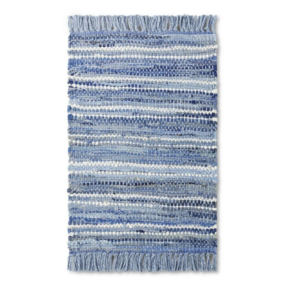 2'x3' Striped Woven Jute Scatter Rug Blue
