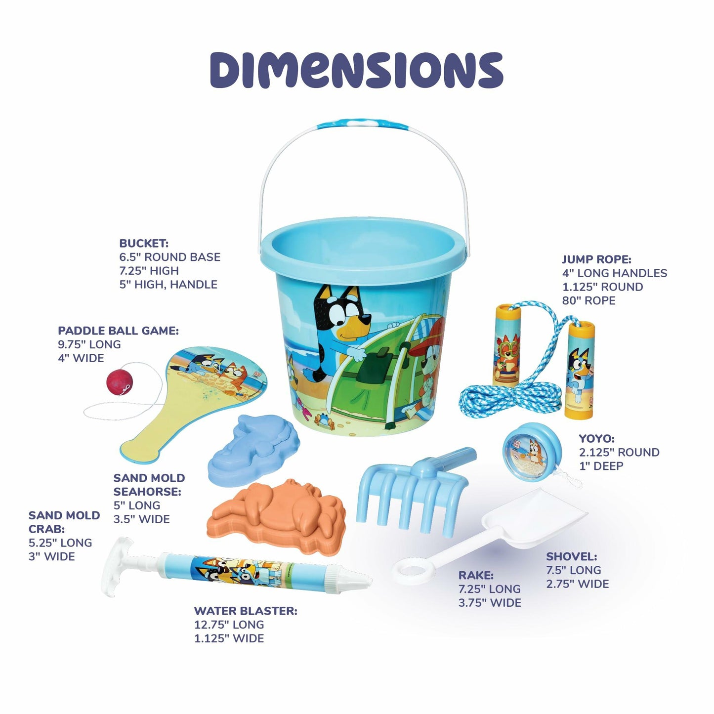 Bluey Beach Toys Set | 9pc Sand Toys & Beach Bucket