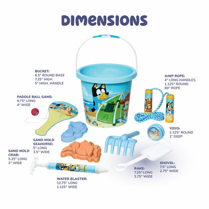 Bluey Beach Toys Set | 9pc Sand Toys & Beach Bucket
