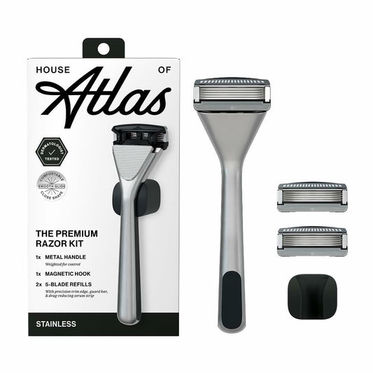 House of Atlas Premium Razor for Men, Handle + 2 Razor Blade Refills + Magnetic Shower Hook