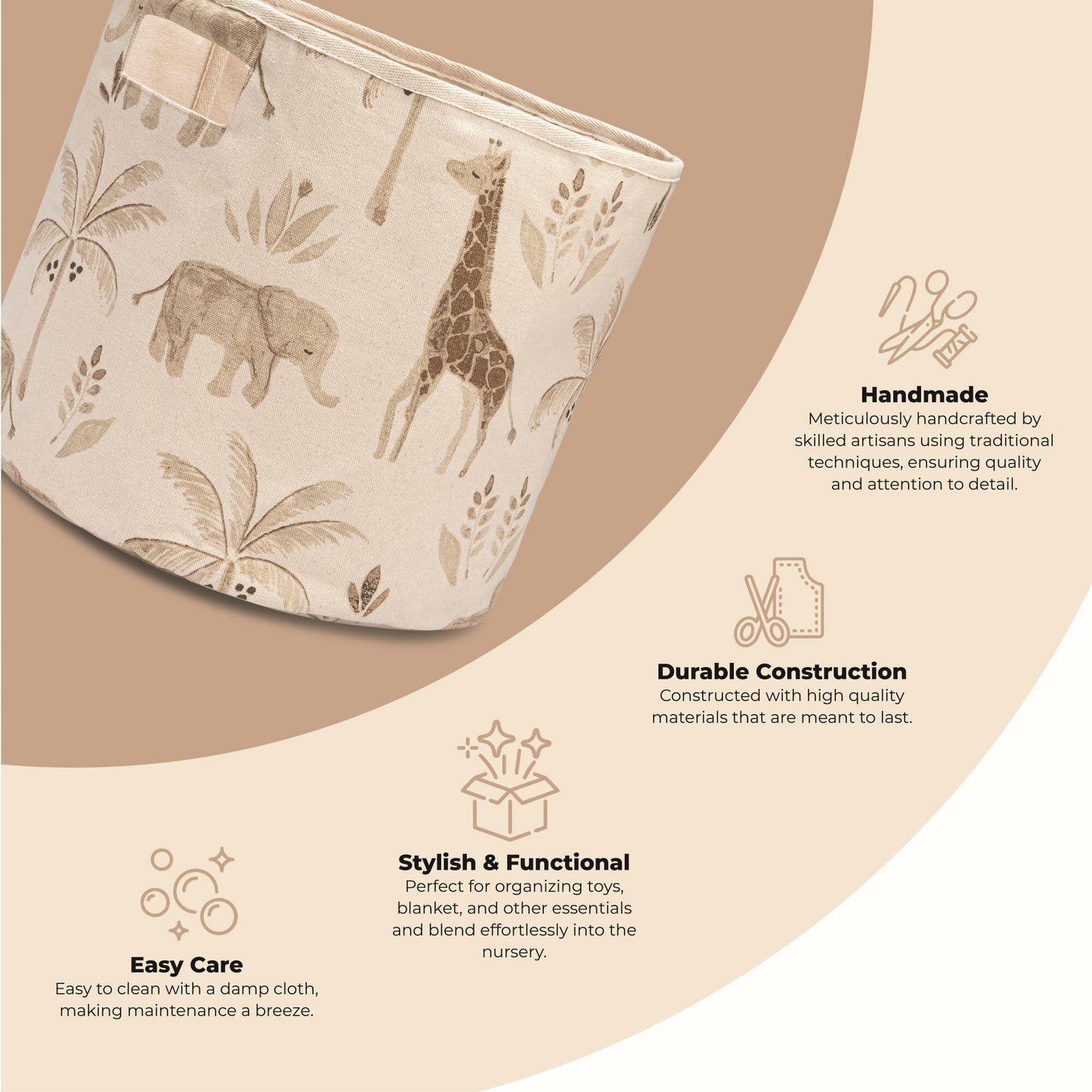 Crane Baby Fabric Round Nursery Storage Basket