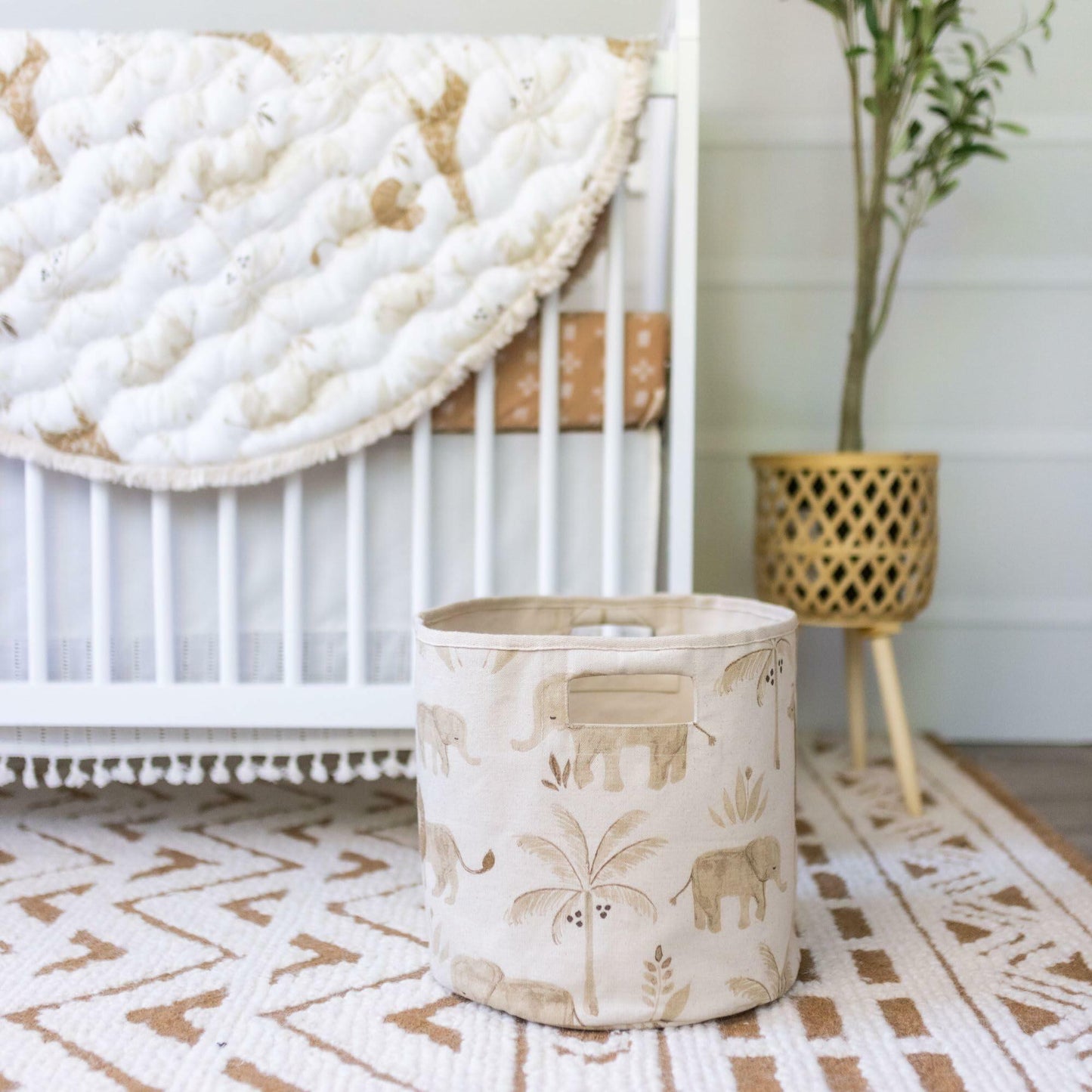 Crane Baby Fabric Round Nursery Storage Basket